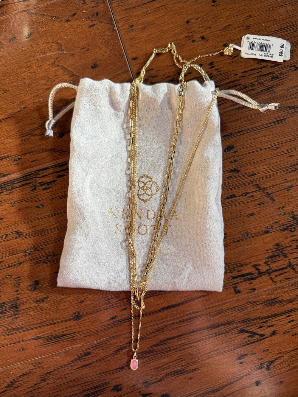 Kendra Scott Gold Layered Necklace with Pink Oval Pendant